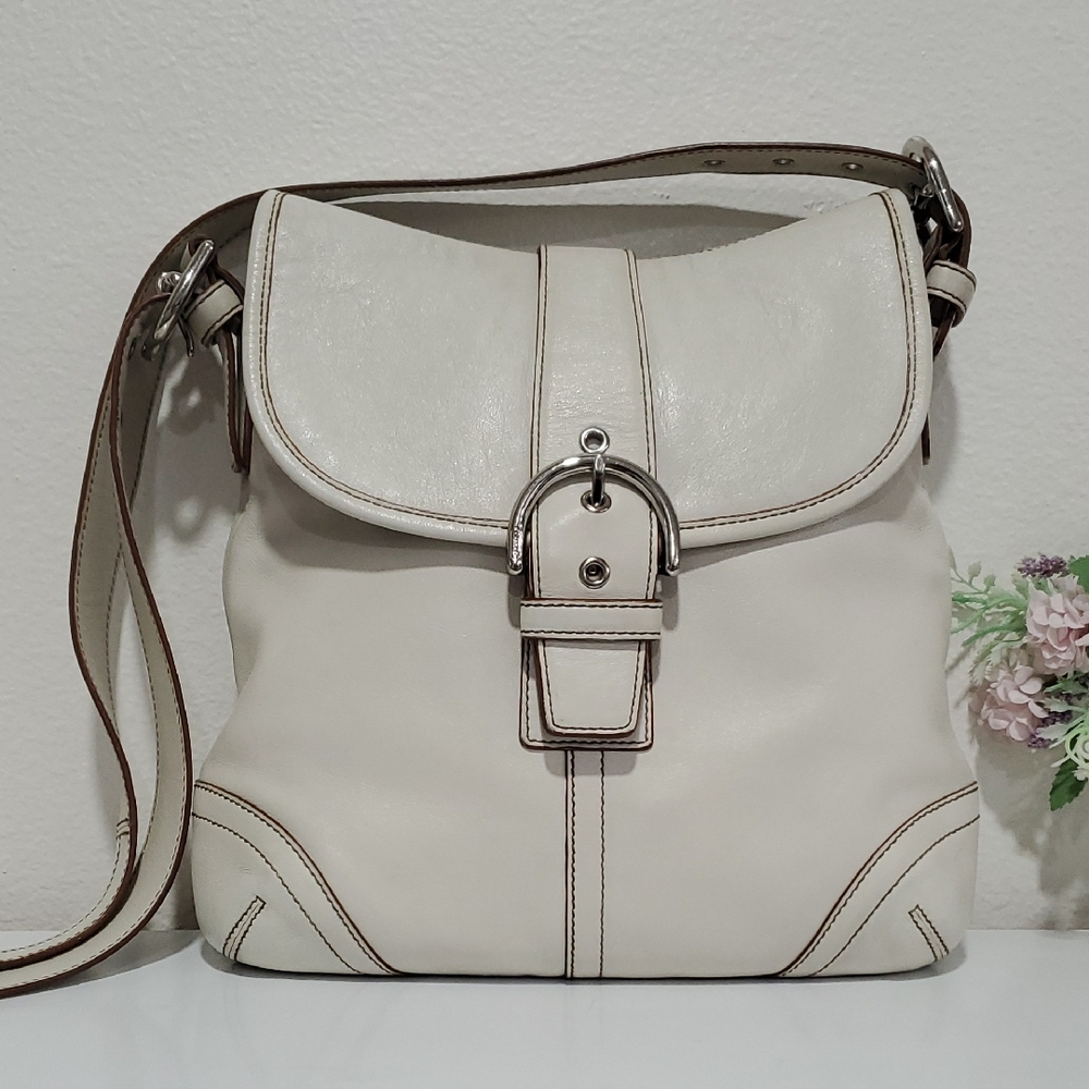 VINTAGE Coach Soho Messenger Cream Leather Shoulder/Crossbody Bag
